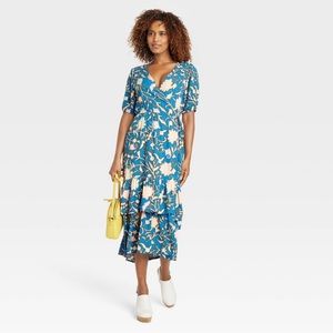 Women’s Short Sleeve Wrap Dress - Knox Rose Blue Floral
